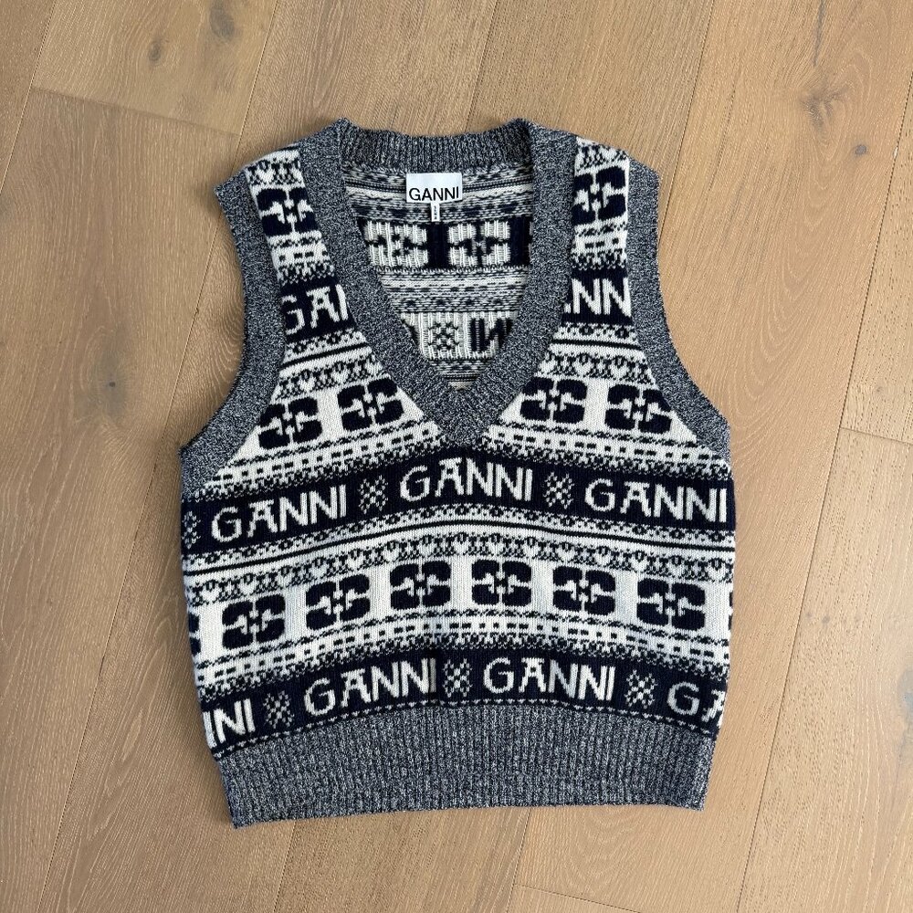 Ganni vest blue white logo